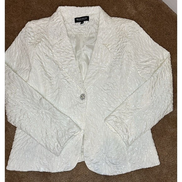 John Meyer Collection Creamy White  Textured Brocade Skirt Suit Set Size 14/16 - Picture 11 of 17